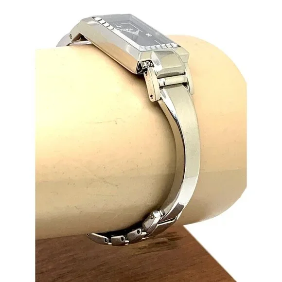 Bulova Womens Watch 96P209 Silver Tone Black Mother of Pearl Dial Diamon…